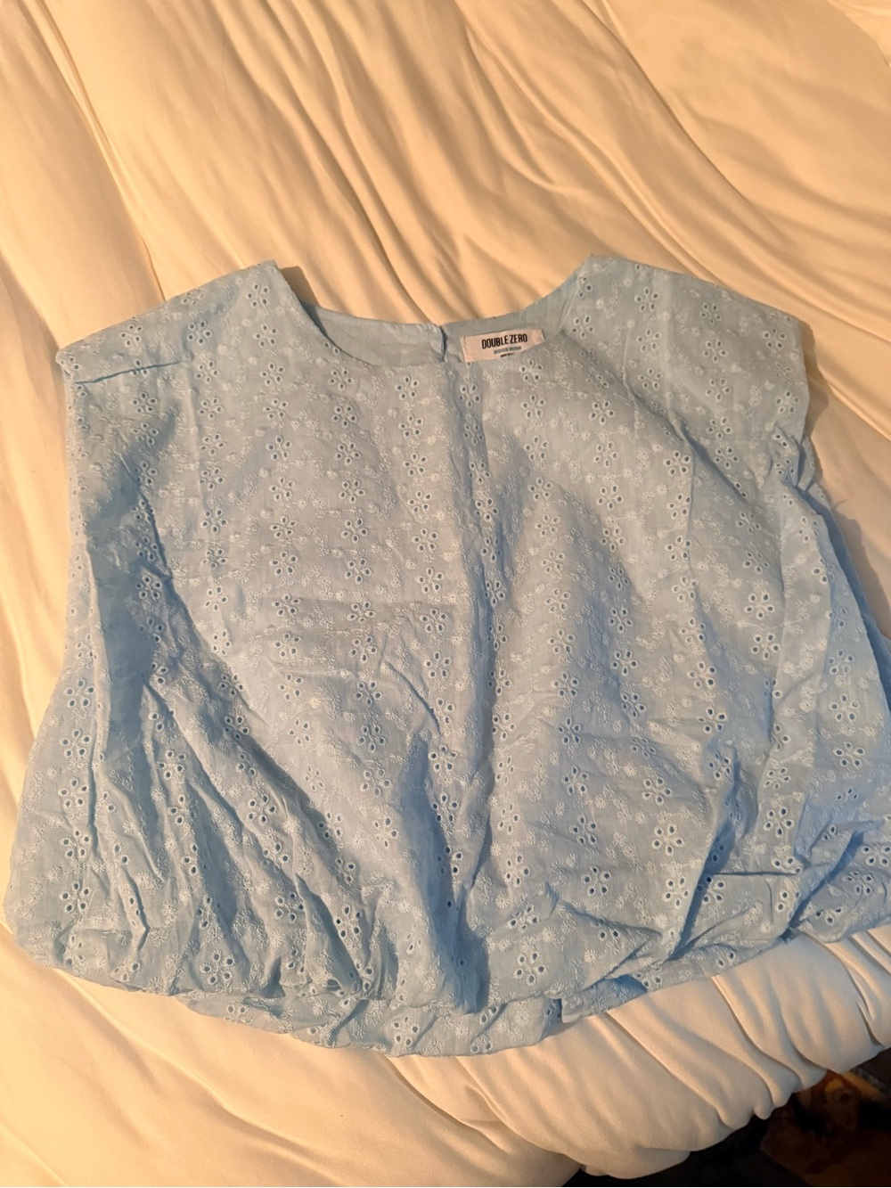 Double Zero Light Blue Eyelet Short Sleeve Blouse